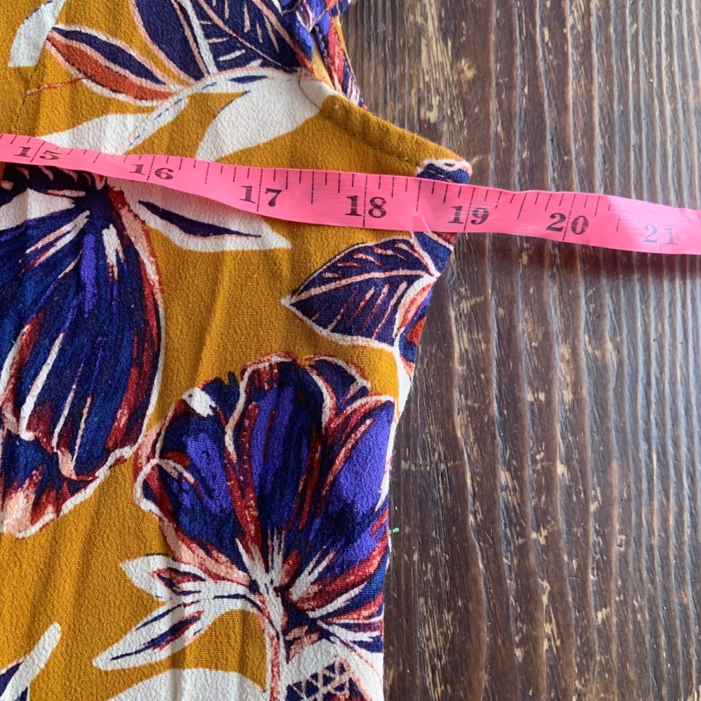 Garnet Hill Mustard Yellow Floral V-Neck Cap Sleeve Pocket Shift Dress Size 10 - Picture 6 of 7